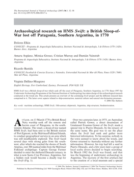 Archaeological Research on HMS Swift: a British Sloop-Of- War Lost Off Patagonia, Southern Argentina, in 1770