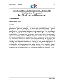 Non-Constitutional Measures As an Alternative to Constitutional Amendment: Post-Meech Lake and Charlottetown