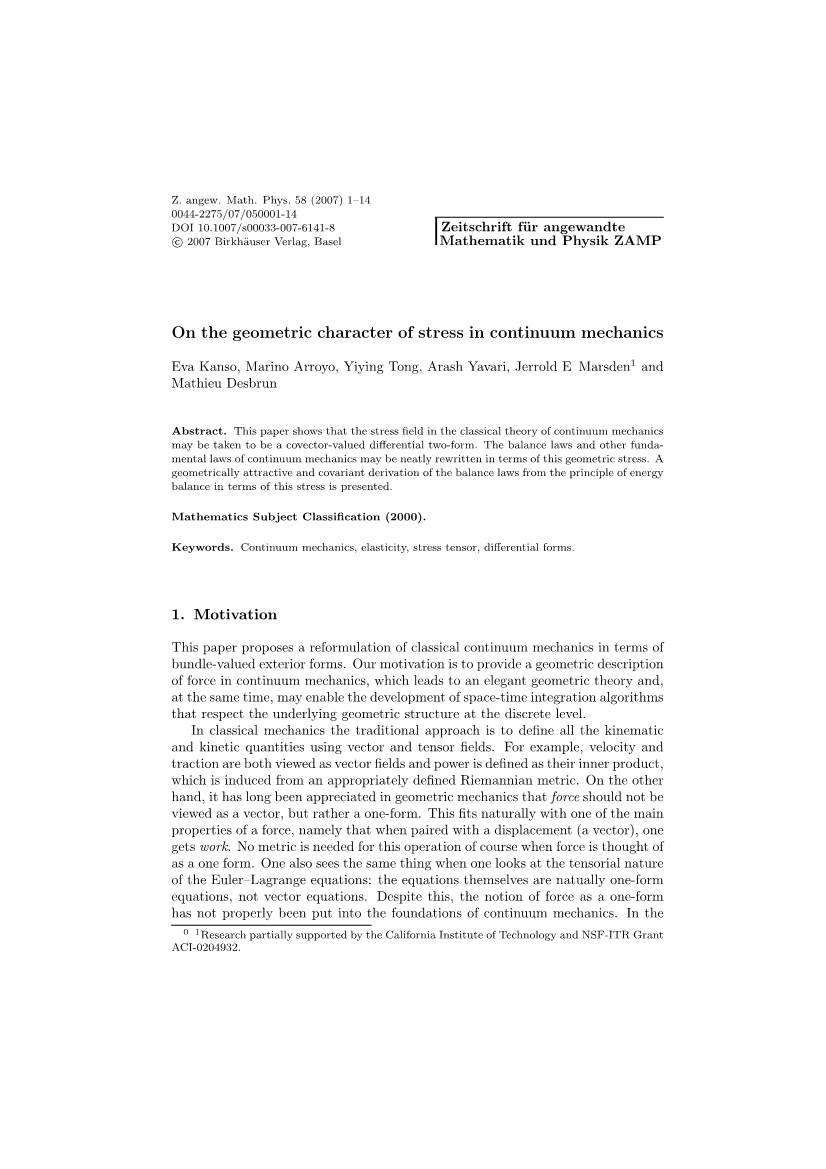 On the Geometric Character of Stress in Continuum Mechanics