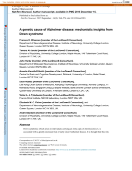 Mechanistic Insights from Down Syndrome Europe PMC Funders