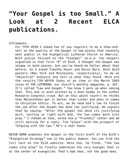 A Look at 2 Recent ELCA Publications.,The Reverend Dr. Robert W. Bertram Interna