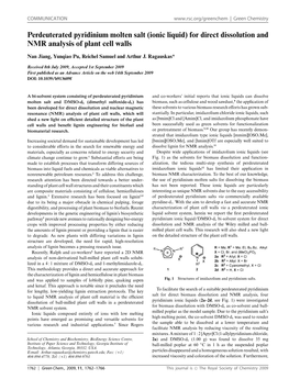 Perdeuterated Pyridinium Molten Salt (Ionic Liquid) for Direct Dissolution and NMR Analysis of Plant Cell Walls