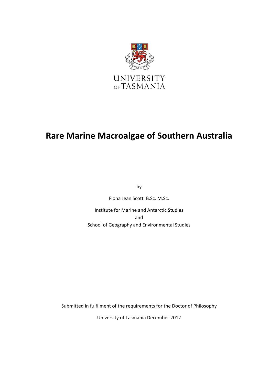 Rare Marine Macroalgae of Southern Australia