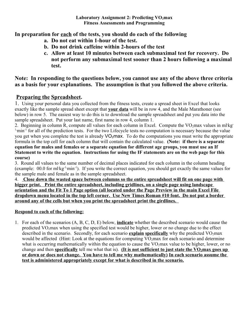 Laboratory Assignment 2: Predicting Vo2max