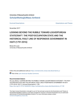 Looking Beyond the Rubble Toward Louverturean Statecraft: the Post-Occupation State and the Historical Fault Line of Responsive Government in Haiti (1791-2016)
