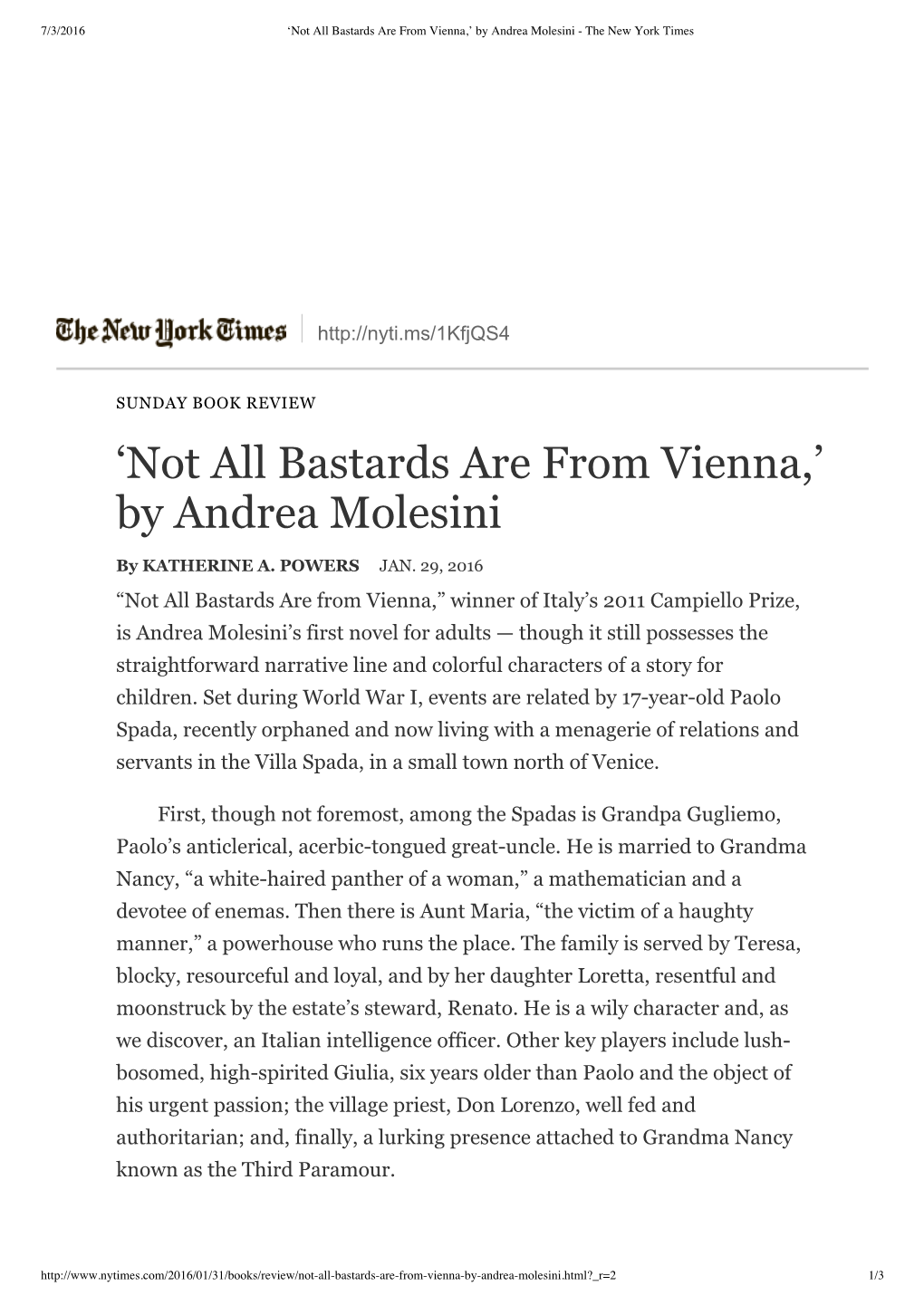 'Not All Bastards Are from Vienna,' by Andrea Molesini