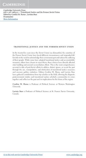 Transitional Justice and the Former Soviet Union Edited by Cynthia M