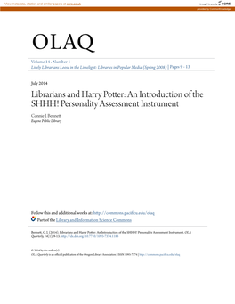 Librarians and Harry Potter: an Introduction of the SHHH! Personality Assessment Instrument Connie J