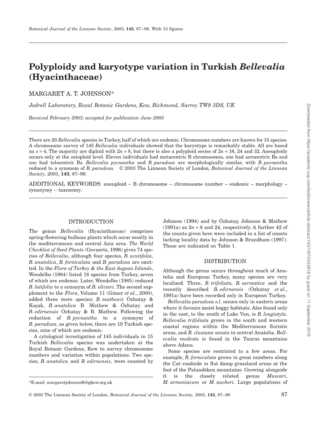 Polyploidy and Karyotype Variation in Turkish Bellevalia (Hyacinthaceae)