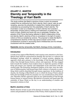 Eternity and Temporality in the Theology of Karl Barth