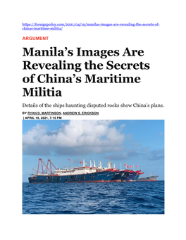 Manila's Images Are Revealing the Secrets of China's Maritime Militia