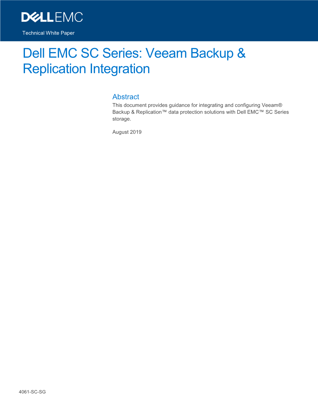 Dell EMC SC Series: Veeam Backup and Replication Integration