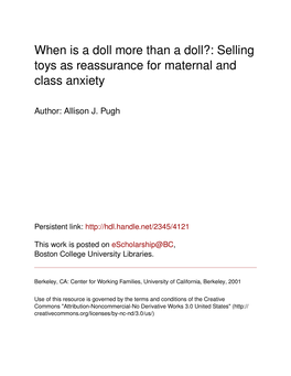 When Is a Doll More Than a Doll?: Selling Toys As Reassurance for Maternal and Class Anxiety