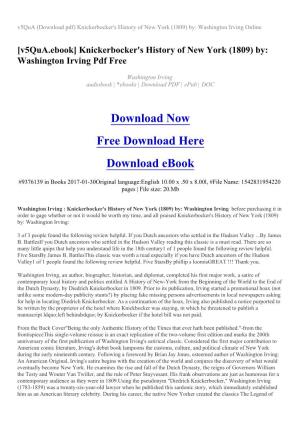 Knickerbocker's History of New York (1809) By: Washington Irving Online