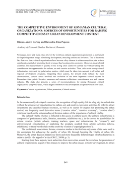 The Competitive Environment of Romanian Cultural Organizations: Sources of Opportunities for Raising Competitiveness in Urban Development Context