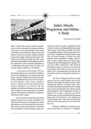 India's Missile Programme and Odisha : a Study