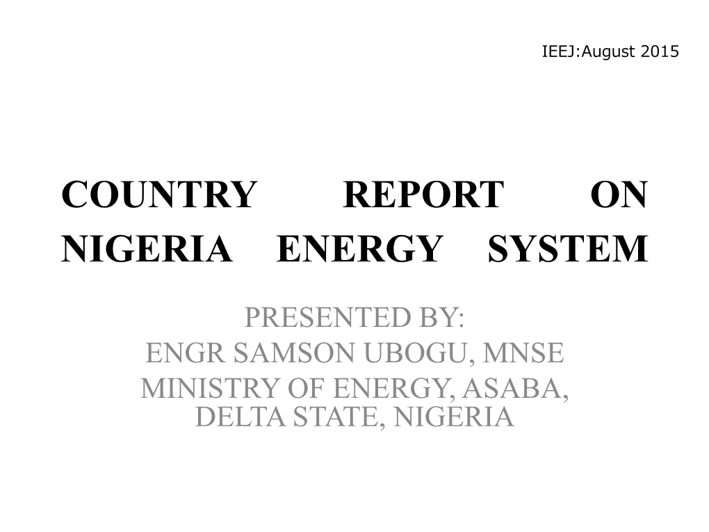 Country Report on Nigeria Energy System