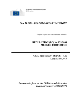 Case M.9416 - BOLLORE GROUP / M7 GROUP