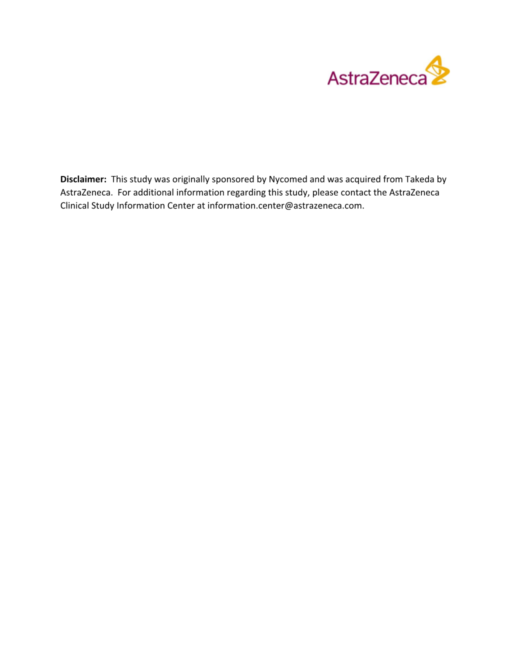 Disclaimer: This Study Was Originally Sponsored by Nycomed and Was Acquired from Takeda by Astrazeneca