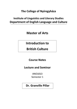 Master of Arts Introduction to British Culture