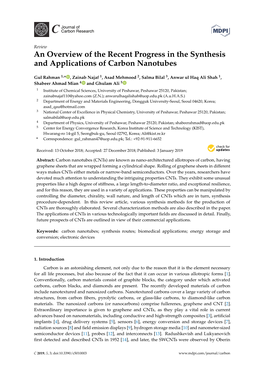 An Overview of the Recent Progress in the Synthesis and Applications of Carbon Nanotubes