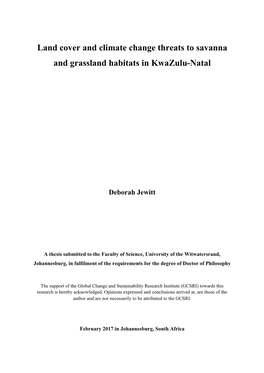 Land Cover and Climate Change Threats to Savanna and Grassland Habitats in Kwazulu-Natal