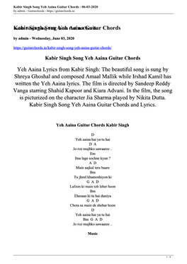 Kabir Singh Song Yeh Aaina Guitar Chords - 06-03-2020 by Admin - Guitarchords
