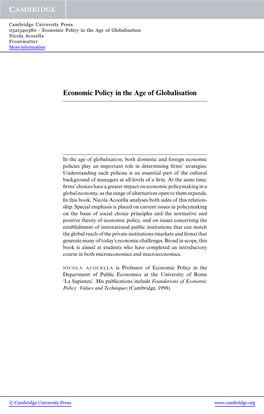 Economic Policy in the Age of Globalisation Nicola Acocella Frontmatter More Information