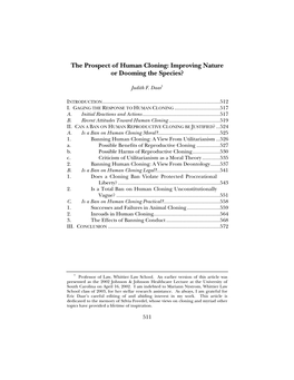 The Prospect of Human Cloning: Improving Nature Or Dooming the Species?