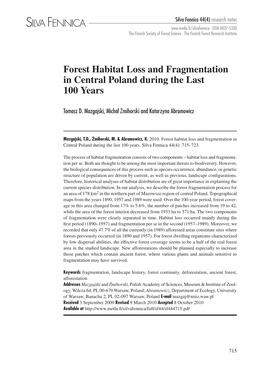 Forest Habitat Loss and Fragmentation in Central Poland During the Last 100 Years