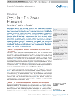 Oxytocin – the Sweet Hormone?