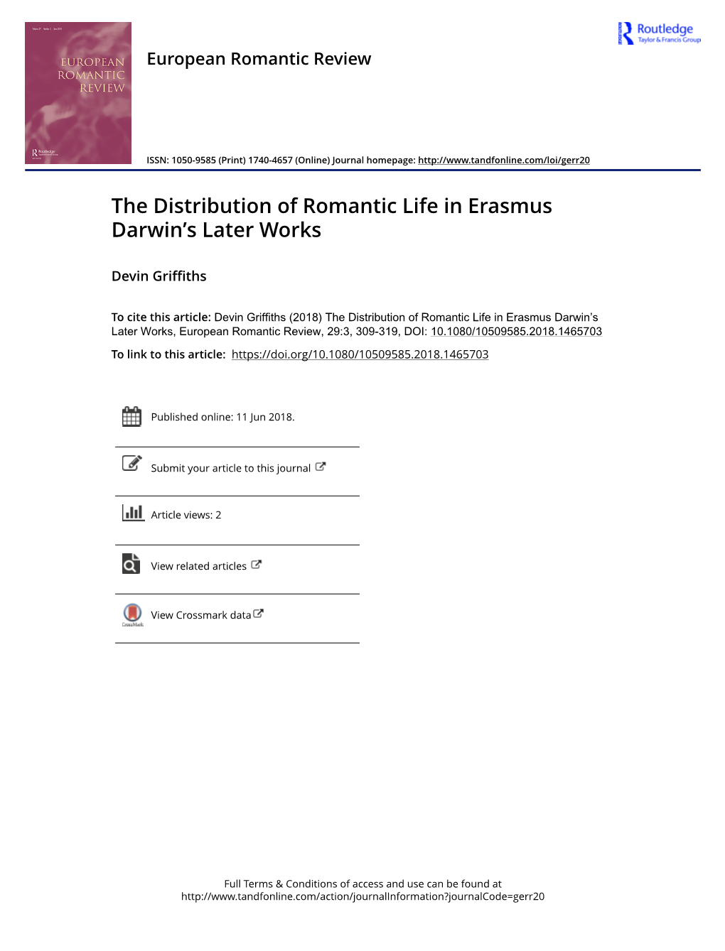 The Distribution of Romantic Life in Erasmus Darwin's Later Works