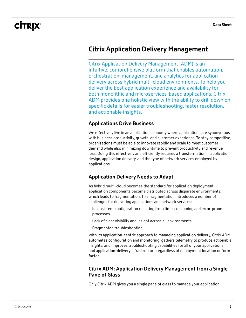 Citrix Application Delivery Management (Citrix ADM )Data Sheet