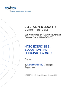 REPORT 137 DSCFC 19 E- NATO EXERCISES EVOLUTION and LESSONS LEARNED.Pdf