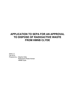 Application to Sepa for an Approval to Dispose of Radioactive Waste from Hmnb Clyde