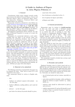 A Guide to Authors of Papers in Acta Physica Polonica A