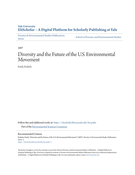 Diversity and the Future of the U.S. Environmental Movement Emily Enderle