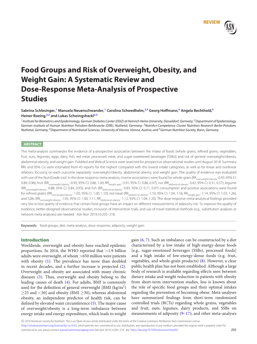 Food Groups and Risk of Overweight, Obesity, and Weight Gain: a Systematic Review and Dose-Response Meta-Analysis of Prospective Studies