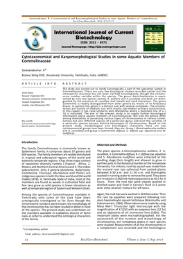 Cytotaxonomical and Karyomorphological Studies in Some Aquatic Members of Commelinaceae, Int.J.Curr.Biotechnol., 2013, 1(7):11-17