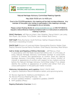 Natural Heritage Advisory Committee Meeting Agenda May 2020: 10:00