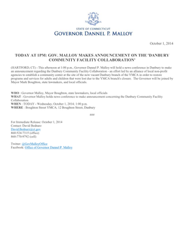 Gov. Malloy Makes Announcement on the 'Danbury Community Facility Collaboration'