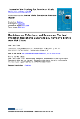 Journal of the Society for American Music Reminiscence, Reflections