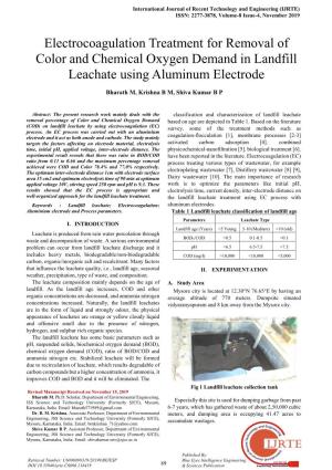 Electrocoagulation Treatment for Removal of Color and Chemical Oxygen Demand in Landfill Leachate Using Aluminum Electrode