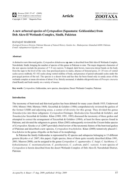 Zootaxa, a New Arboreal Species of Cyrtopodion (Squamata: Gekkonidae)