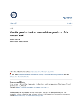 What Happened to the Grandsons and Great-Grandsons of the House of York?