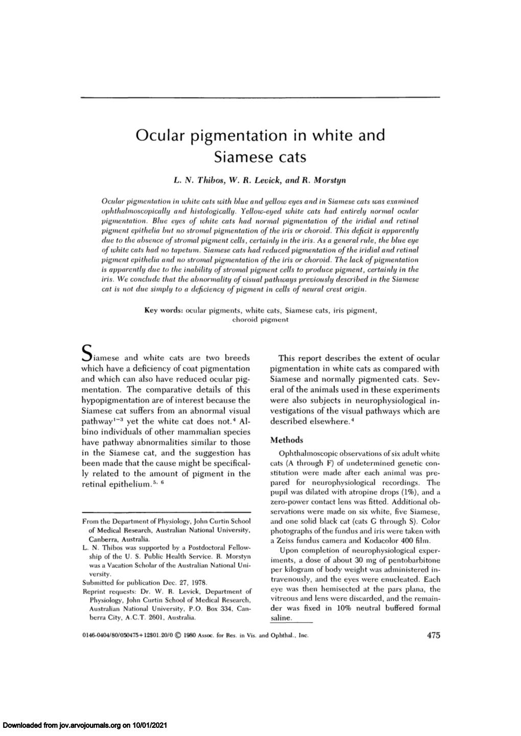 Ocular Pigmentation in White and Siamese Cats