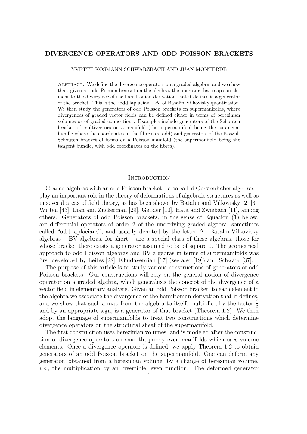 Divergence Operators and Odd Poisson Brackets