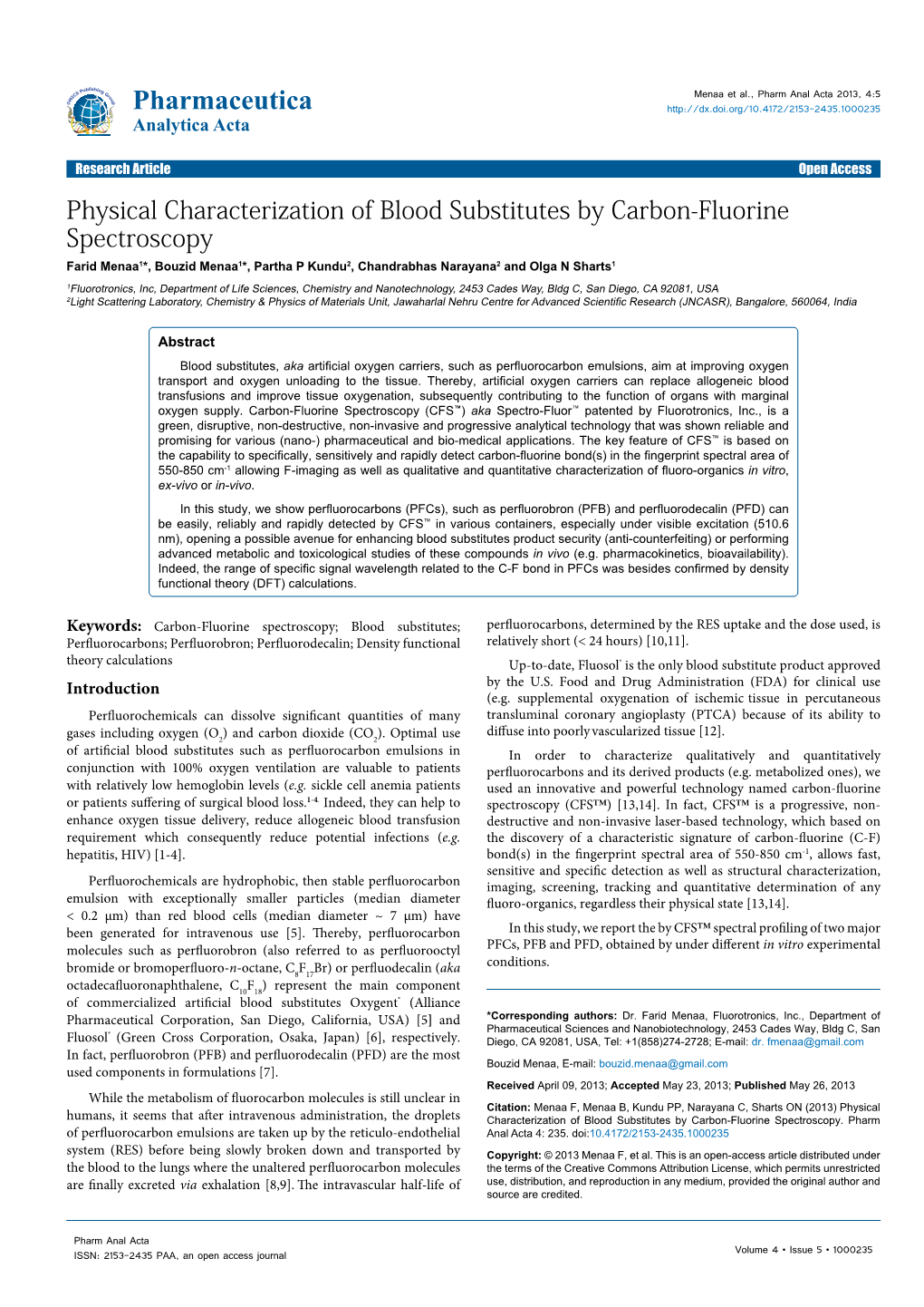 Physical Characterization of Blood Substitutes by Carbon-Fluorine