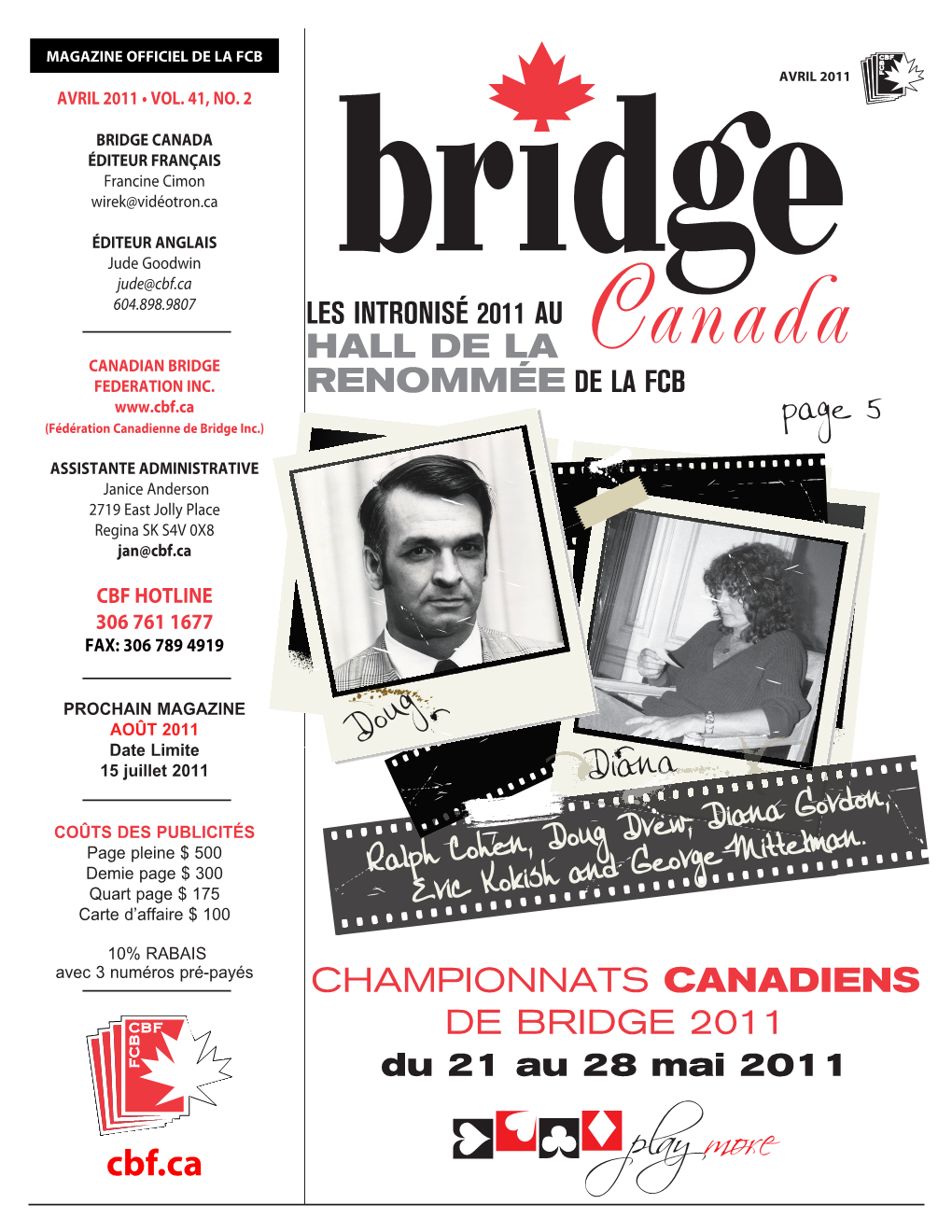 Cbf.Ca 604.898.9807 Les Intronisé 2011 Au Hall De La CANADIAN BRIDGE FEDERATION INC