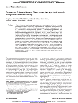 Flavones As Colorectal Cancer Chemopreventive Agents—Phenol-O- Methylation Enhances Efficacy